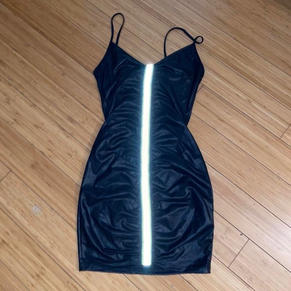 Forever 21 black faux leather dress with reflective neon yellow stripe - Picture 4 of 4